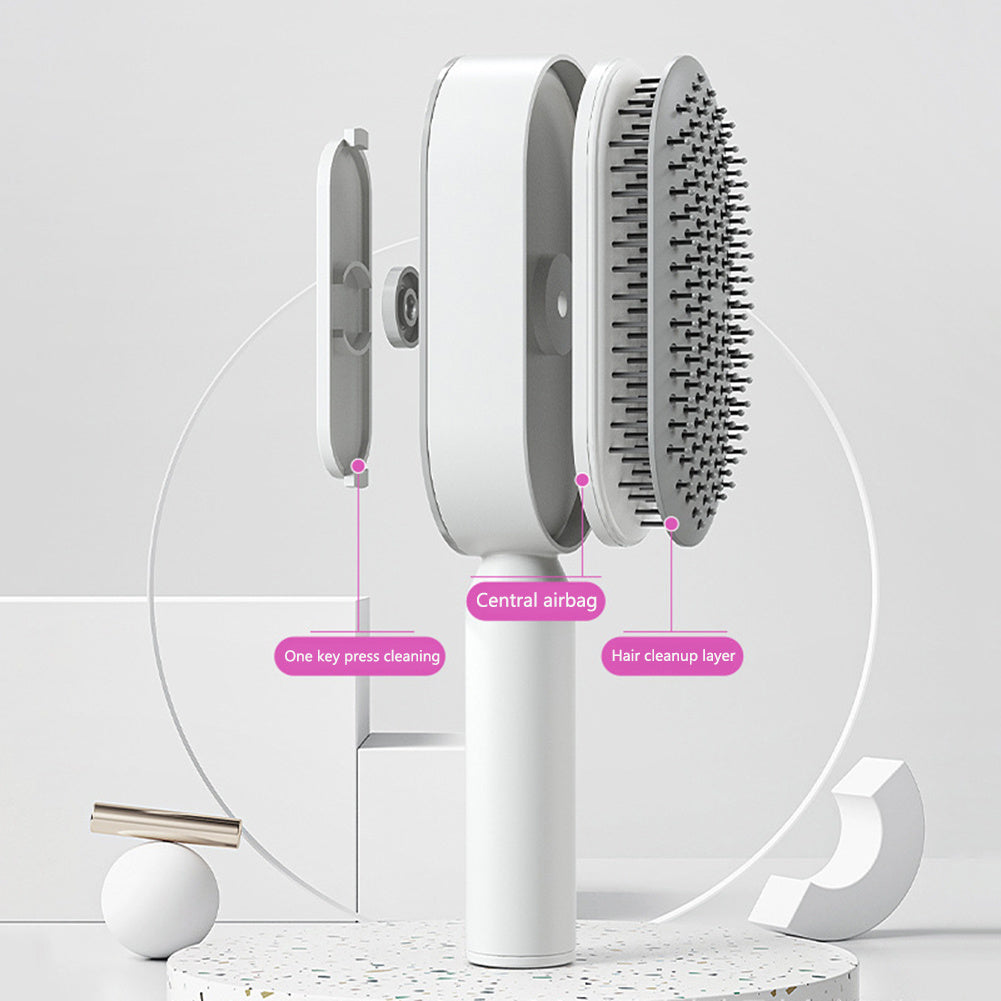 Brosse à Cheveux Auto-nettoyante pour Femme – Nettoyage en Un Clic, Massage du Cuir Chevelu, Anti-perte et Antistatique